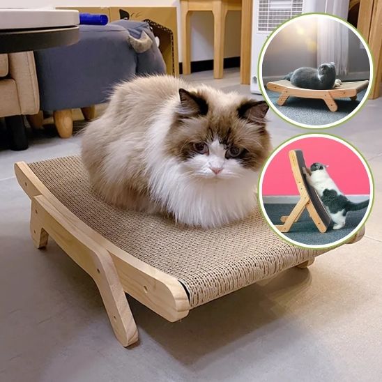 griffoir chat beige en bois massif
