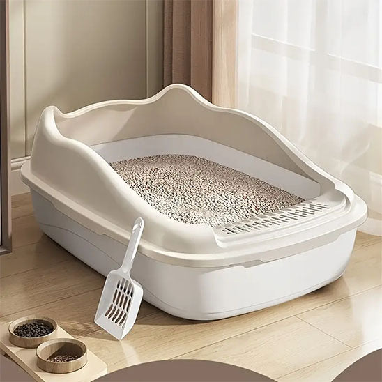 bac a litiere chat beige avec granule