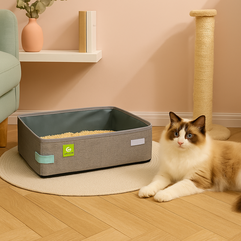 bac a litiere pour chat avec chat a coter