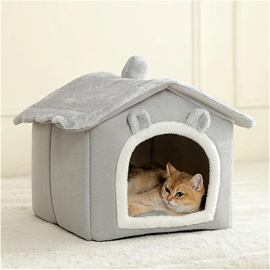 niche pour chat griseavec chat dedans