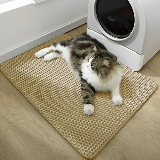 tapis litiere chat beige avec chat